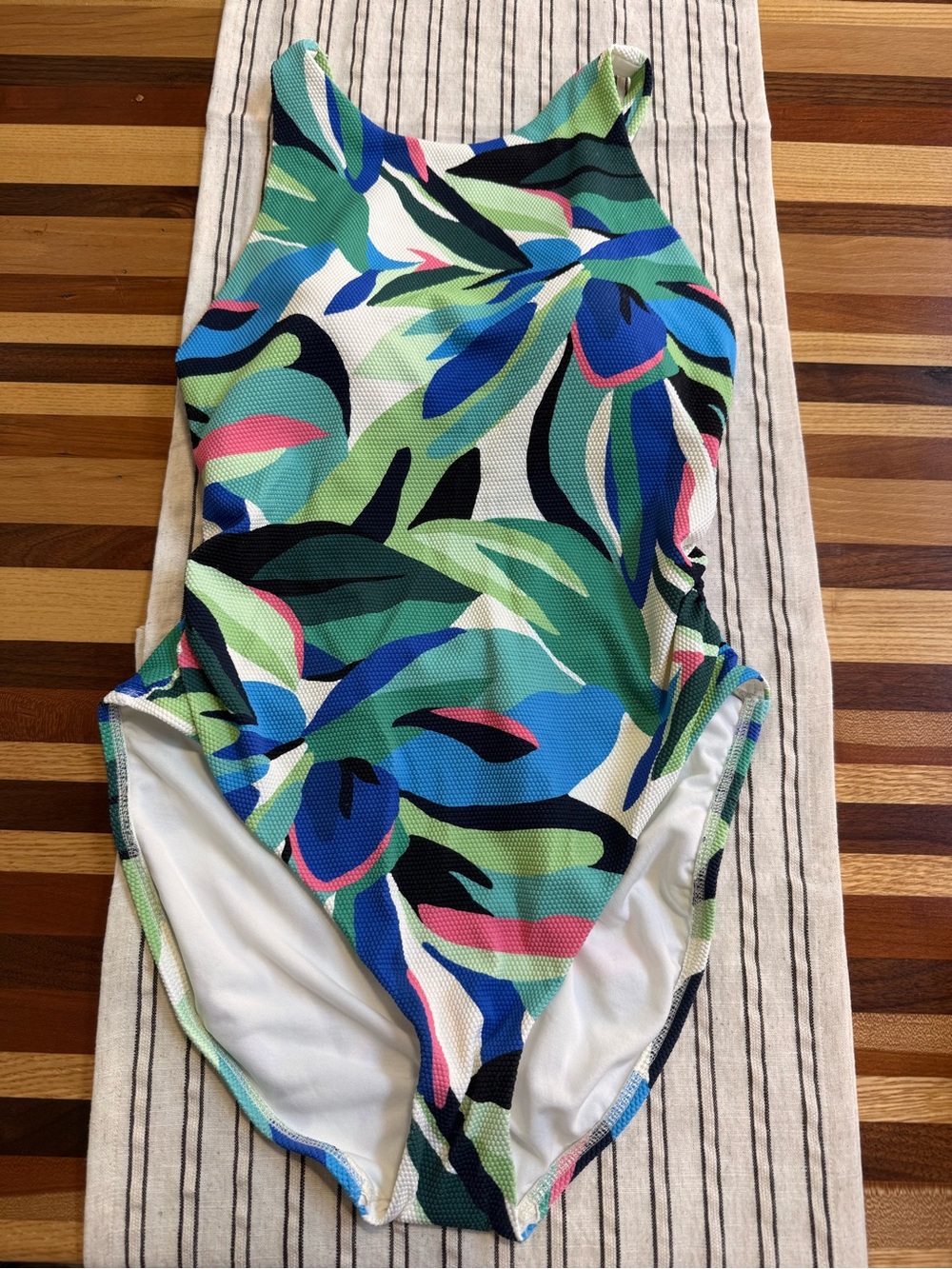 Shade & Shore Blue Green Leaf-Print One-Piece Swimsuit with Pink Accents